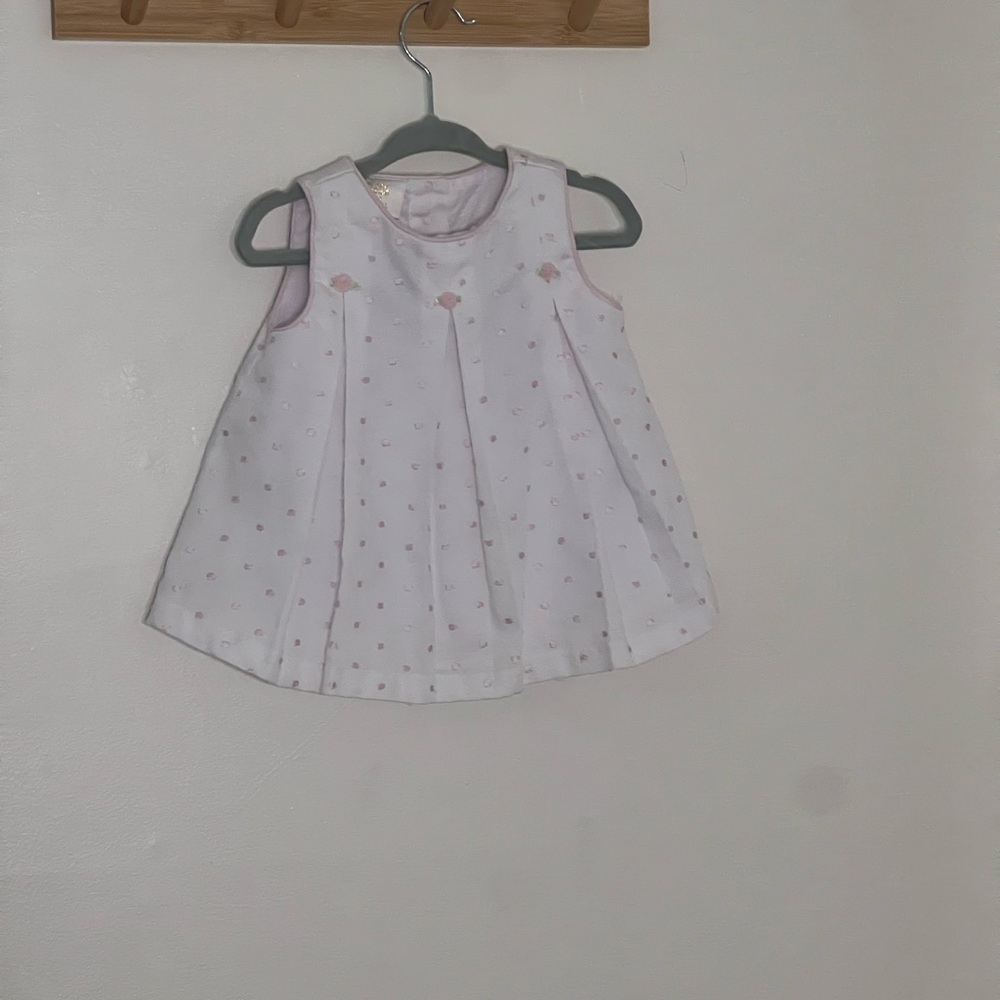 Vintage pink Polka Dot baby girl Formal Dress w/ flower embroidery no flaws